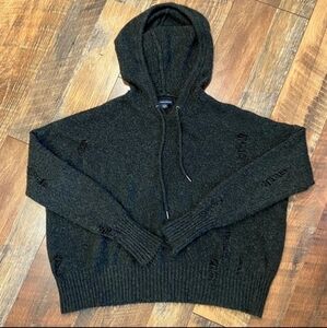 AMERICAN EAGLE AEO Grey Distressed Hooded Sweater Women's XS Ripped Holes EUC